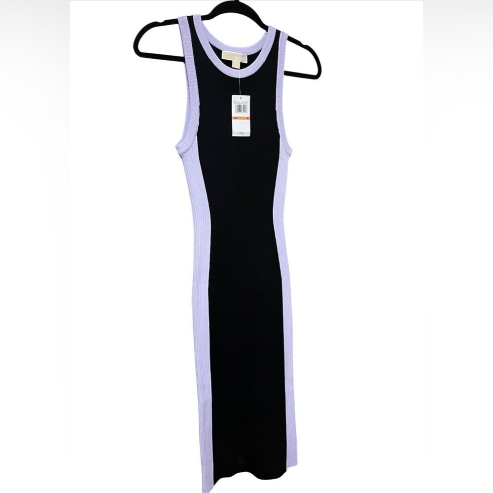 NWT Michael Kors Purple Black Sleeveless Stretch Bodycon Maxi Dress Size S - Picture 2 of 10
